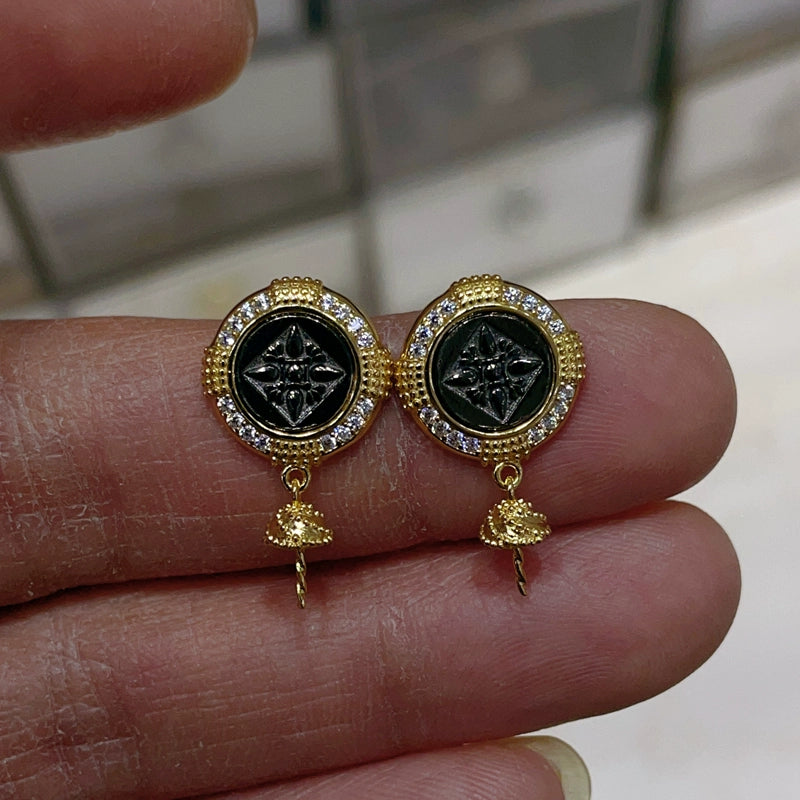 S925 Sterling Silver Gold Coin Earring Setting