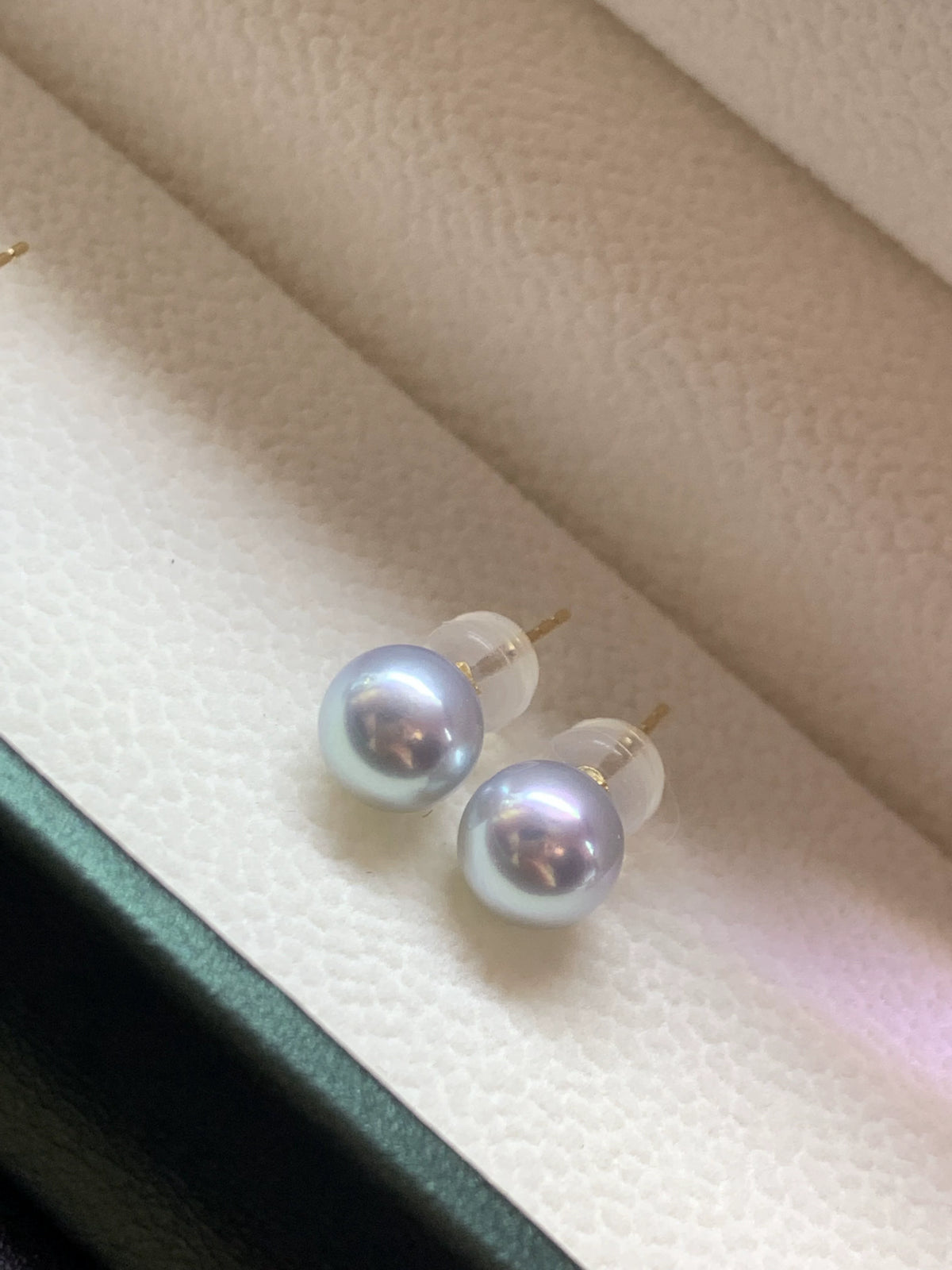 4A 5-9mm Blue Rose Akoya Pearl Earrings, Natural Round Saltwater Pearls with 18K Gold Stud Setting High Luster Slight Blemish Jewelry