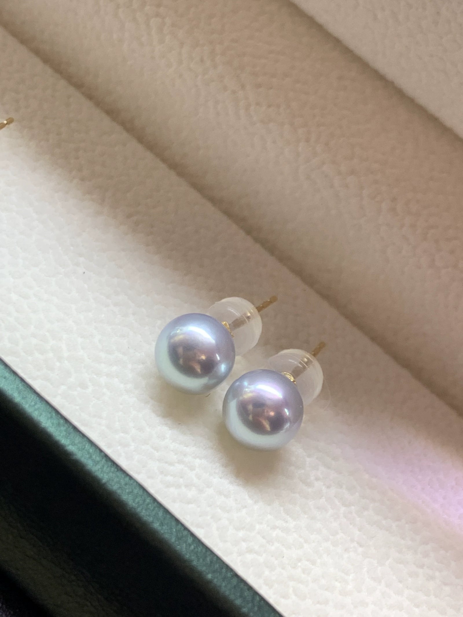 4A 5-9mm Blue Rose Akoya Pearl Earrings, Natural Round Saltwater Pearls with 18K Gold Stud Setting High Luster Slight Blemish Jewelry