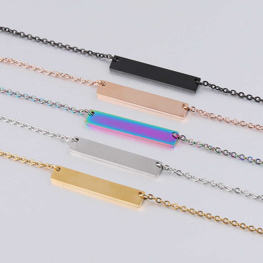 Titanium steel engravable bar geometric necklace