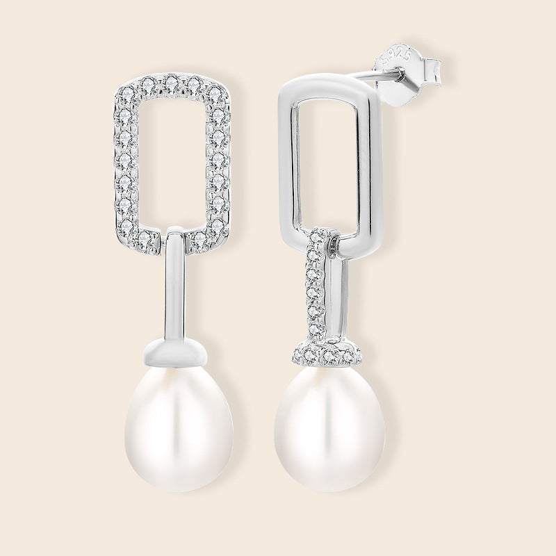 Dainty geometric pearl earring setting