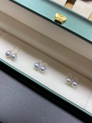 4A 5-9mm Blue Rose Akoya Pearl Earrings, Natural Round Saltwater Pearls with 18K Gold Stud Setting High Luster Slight Blemish Jewelry