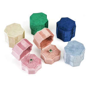 Octagon Velvet Ring Box, Elegant Engagement Proposal Ring Holder, Bridal Shower Gift Box, Wedding Ring Bearer Box, Photo Prop Ring Box