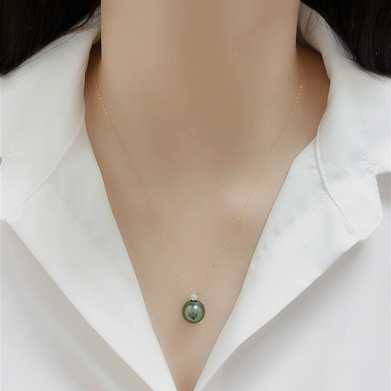 Tahitian Black Pearl Pendant, Peacock Green with 18K Gold Bail