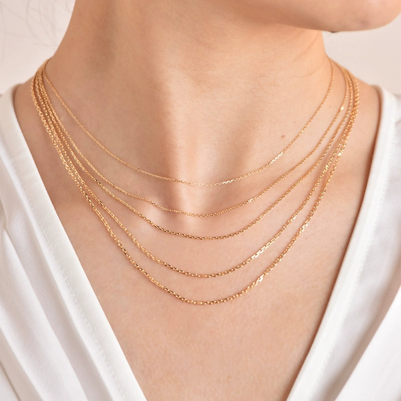 18K Gold Chain Necklace AU750, Adjustable Prime Cross Collarbone Chain Pin Style for Floating Pearl Pendant