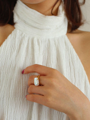 Prong-set Baroque Square Pearl Ring