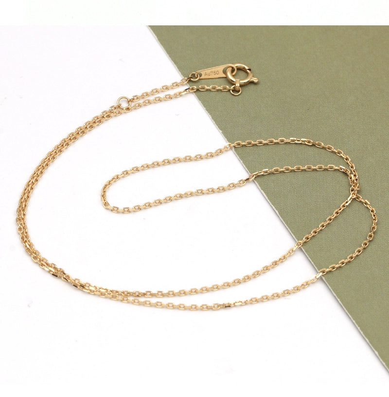 18K Gold Chain Necklace AU750, Craftsmanship Adjustable Plain Cross Collarbone Chain in White Gold or Rose Gold for Women