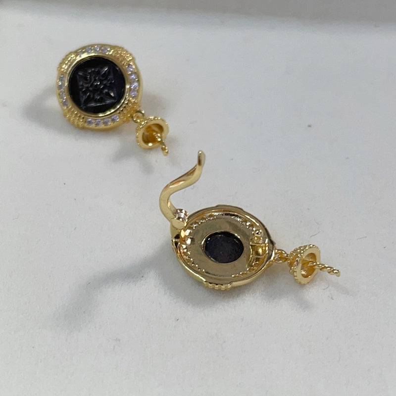 S925 Sterling Silver Gold Coin Earring Setting