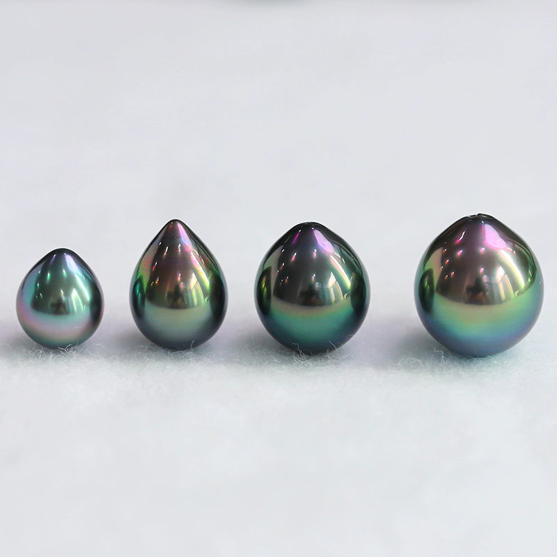 3A 9–12mm Peacock Green Tahitian Pearl Drop Oval Bead, Natural Sea Pearl with Ridges, Loose Undrilled for Pendant Ring Earring Custom