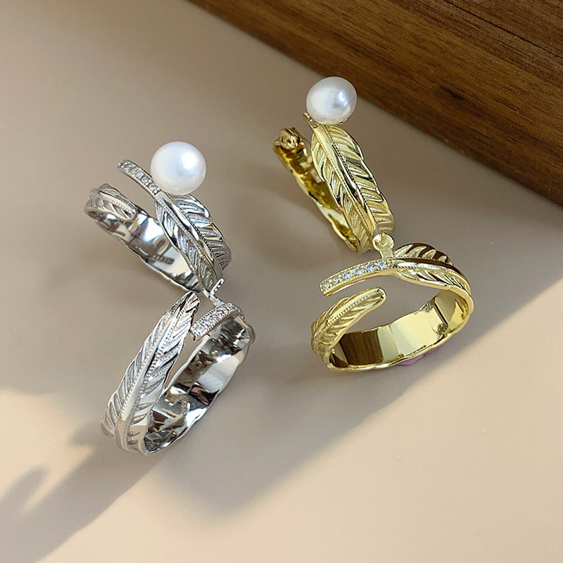 Feather pearl ring setting