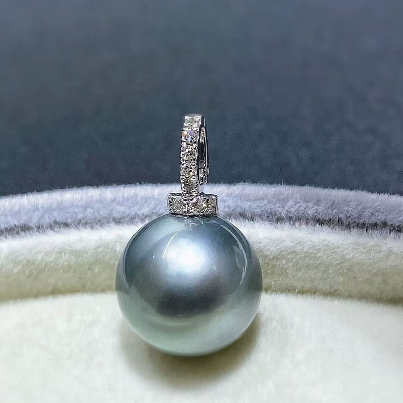 3A Platinum Grey Tahitian Pearl Pendant in 18K White Gold