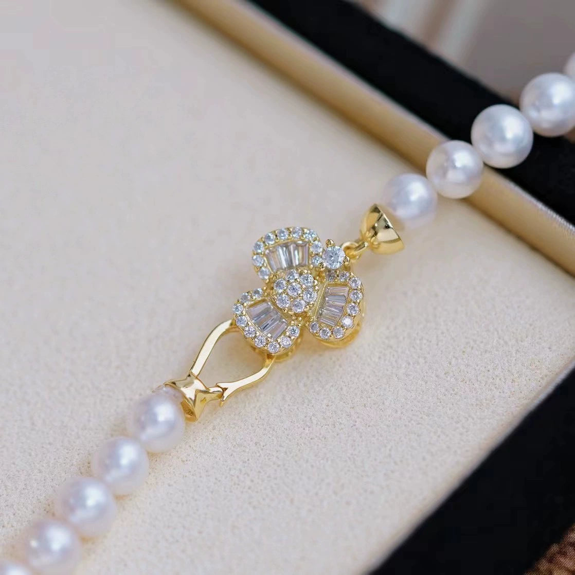 S925 sterling silver three-leaf flower pearl clasp