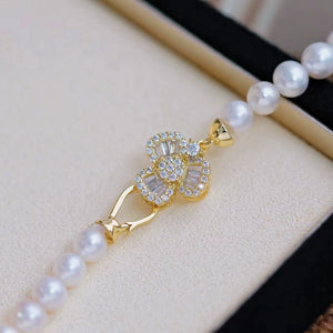 S925 sterling silver three-leaf pearl clasp for 7-8mm pearl