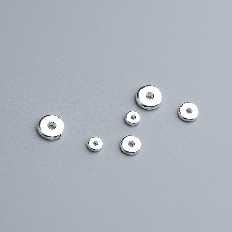 10pcs S925 Sterling Silver Geometric Glossy Round Disc Spacer Beads 4-8mm