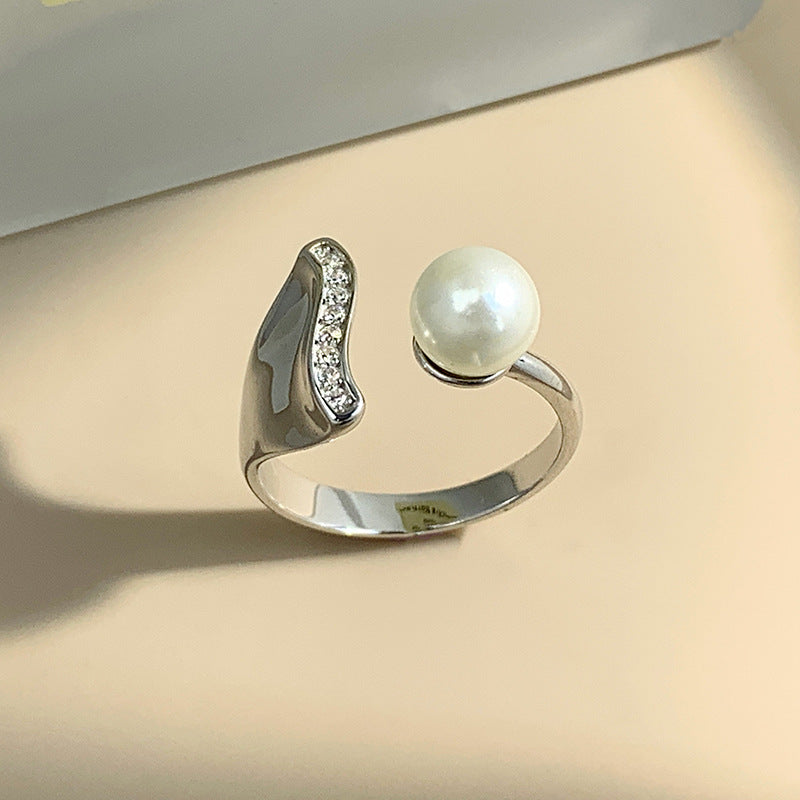 Simple water wave pearl ring setting