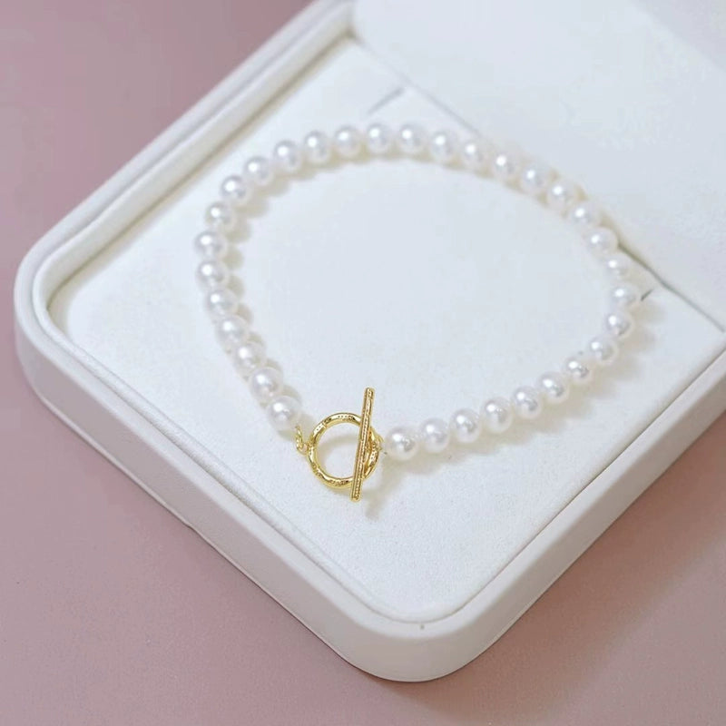 S925 sterling silver pearl necklace bracelet buckle simple OT buckle