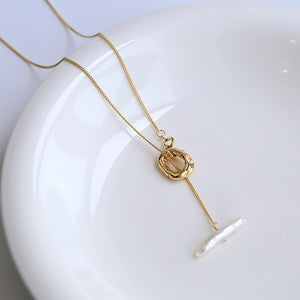 Toothpick pearl ot buckle necklace