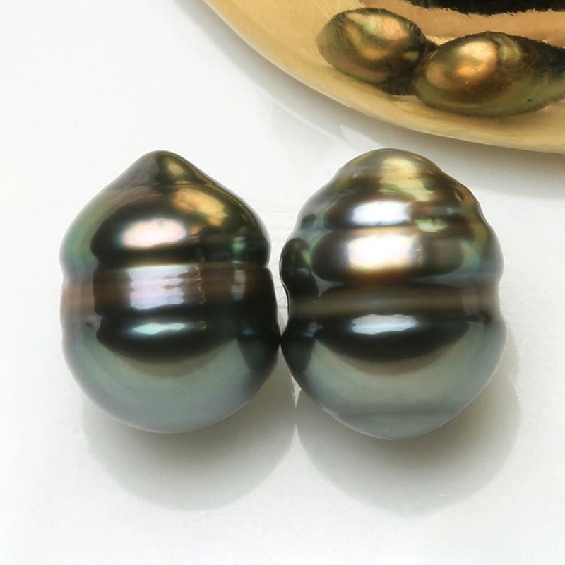 3A 7–8mm Peacock Tahitian Baroque Pearl Pair, Undrilled or Half Drill