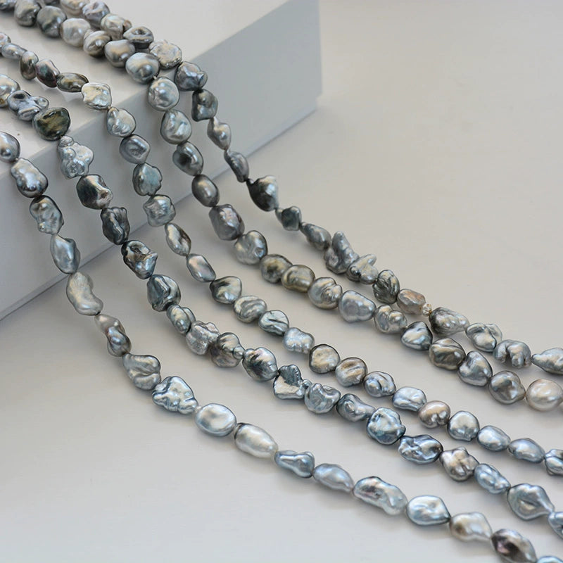 Tahitian Keshi Pearl Strand 8–11mm, Platinum Grey Baroque Pearls