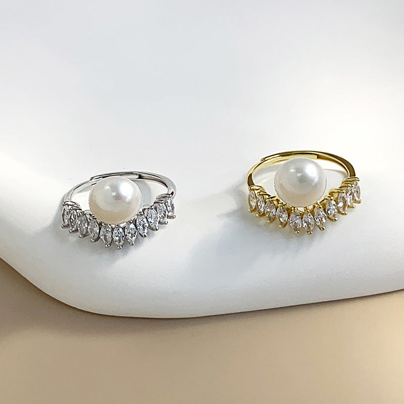 V shape pearl ring setting