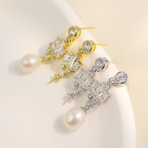 sterling silver pearl earrings queen style setting