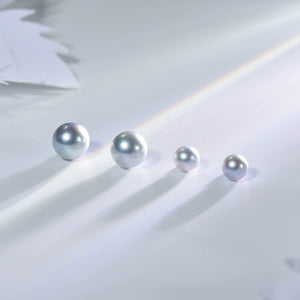 4A 4-10mm Silver Grey Akoya Pearl, Natural Round Loose Pearl with Strong Luster, Undrilled Half Drilled 1mm or Fully Drilled 0.7mm