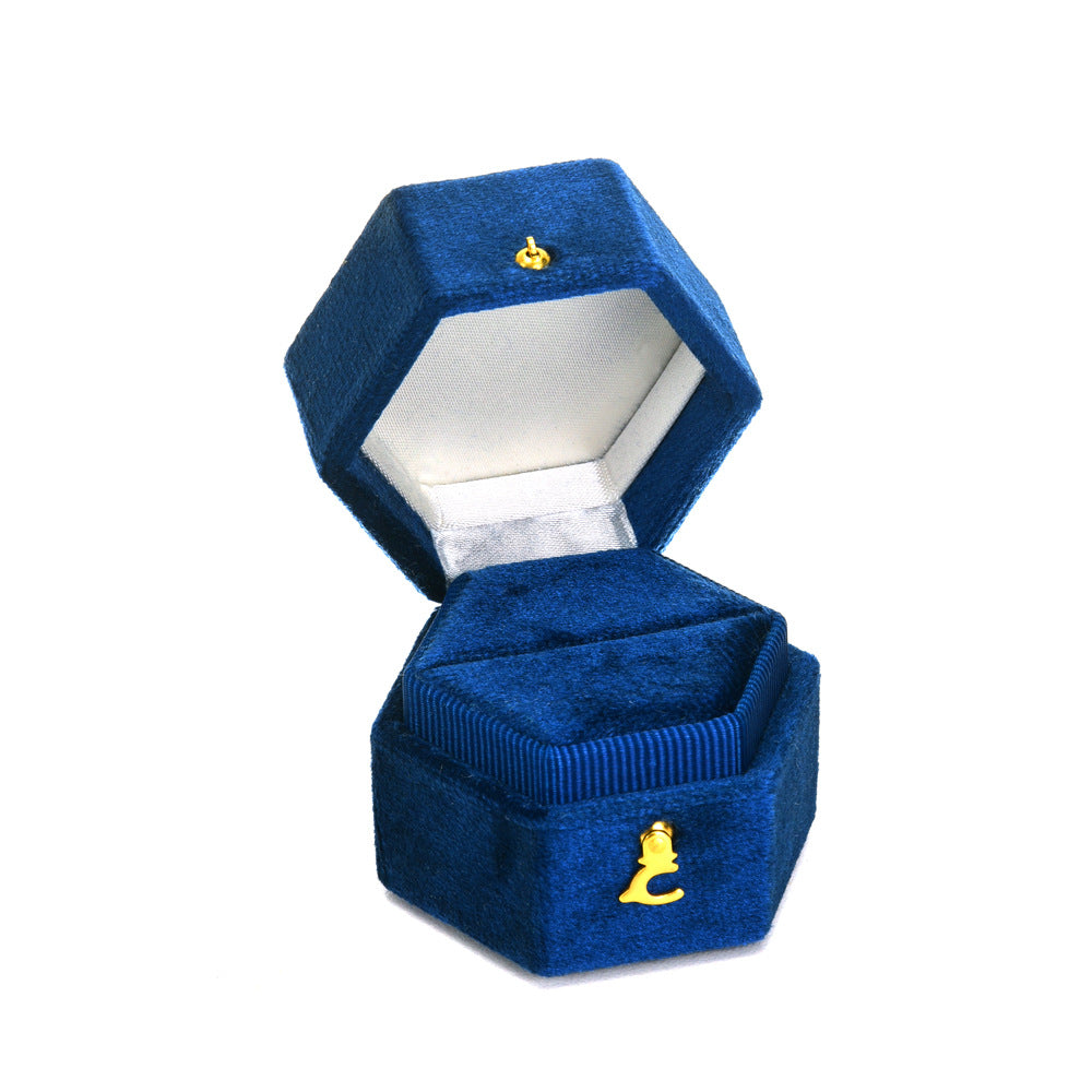 Hexagon Velvet Ring Box Green Wedding Proposal Ring Box