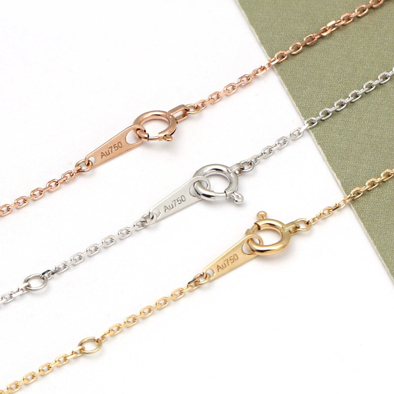 18K Gold Chain Necklace AU750, Craftsmanship Adjustable Plain Cross Collarbone Chain in White Gold or Rose Gold for Women