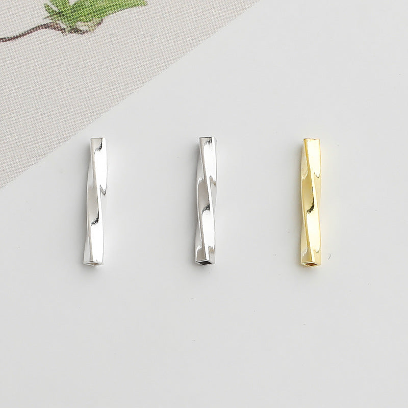 10pcs S925 Gold Plated Tube Beads, Twisted Silver Spacers -4,8,12mm