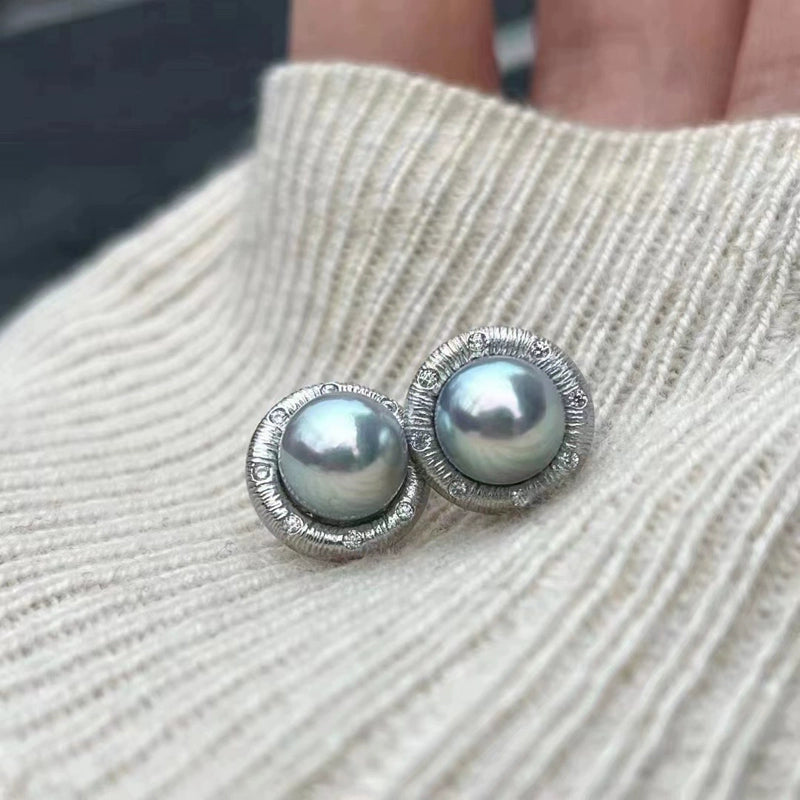 Gold Earring Setting for 6-7mm Half-Drilled Pearls