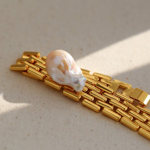 Baroque pearl watch alike bracelet