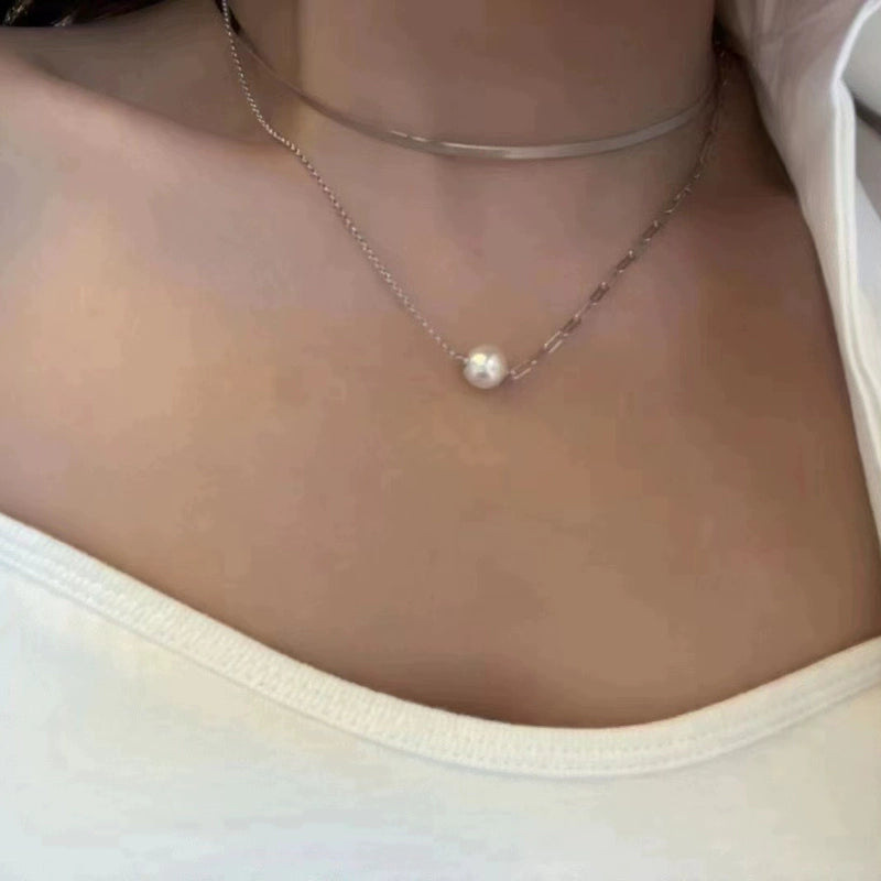 S925 Sterling Silver or Gold Necklace Setting for 8–16mm Half-Drilled Pearls, Paperclip Chain DIY Mount for Custom Pearl Jewelry