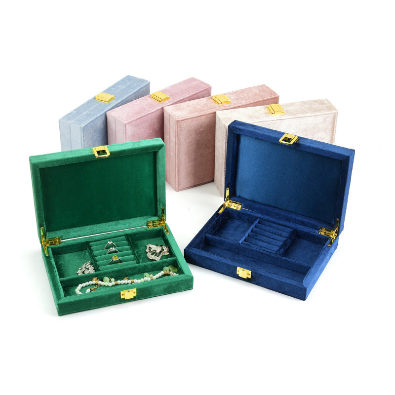 Velvet Jewelry Box with Gold Clasp, Multi-Compartment Organizer for Rings, Earrings & Necklaces, Vanity & Drawer Storage