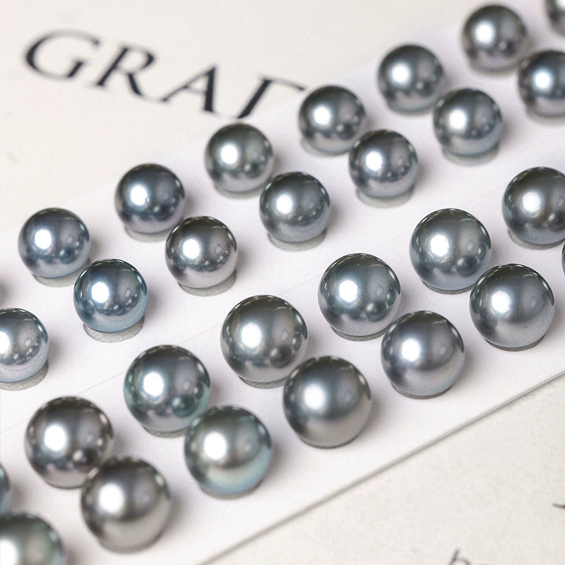 5A 9-14mm 18K Gold Tahitian Gray Loose Round Pearl, Platinum Grey Pearl
