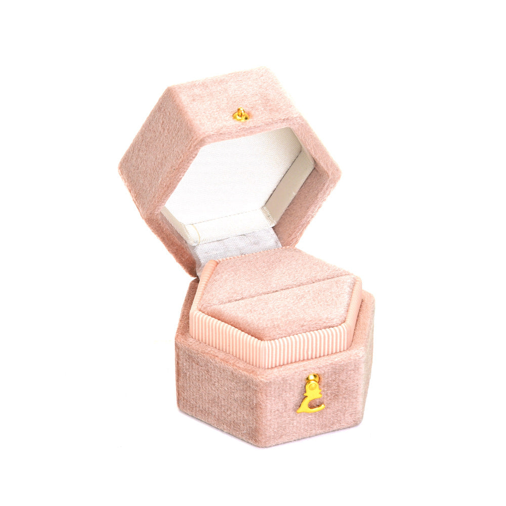 Hexagon Velvet Ring Box Green Wedding Proposal Ring Box