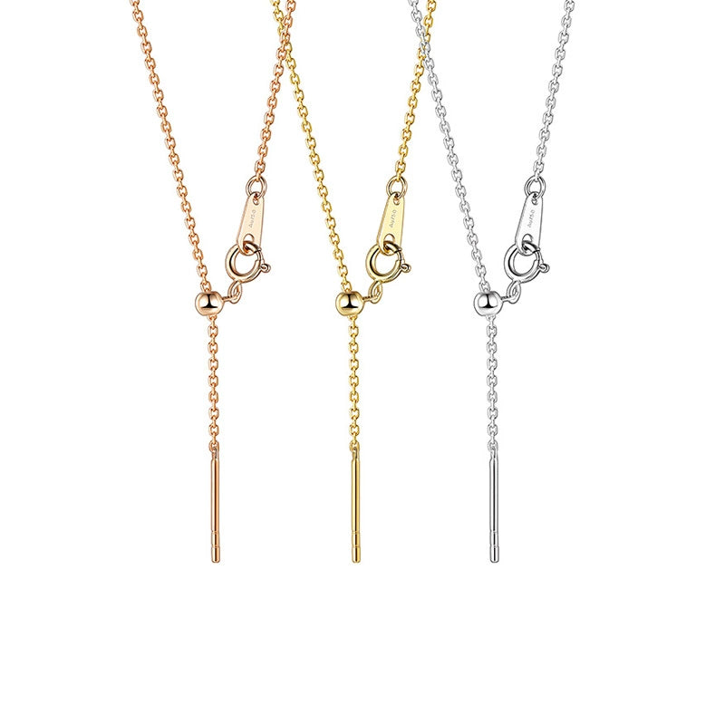 18K Gold Chain Necklace AU750, Adjustable Prime Cross Collarbone Chain Pin Style for Floating Pearl Pendant