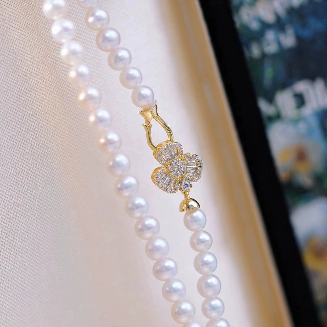 S925 sterling silver three-leaf flower pearl clasp