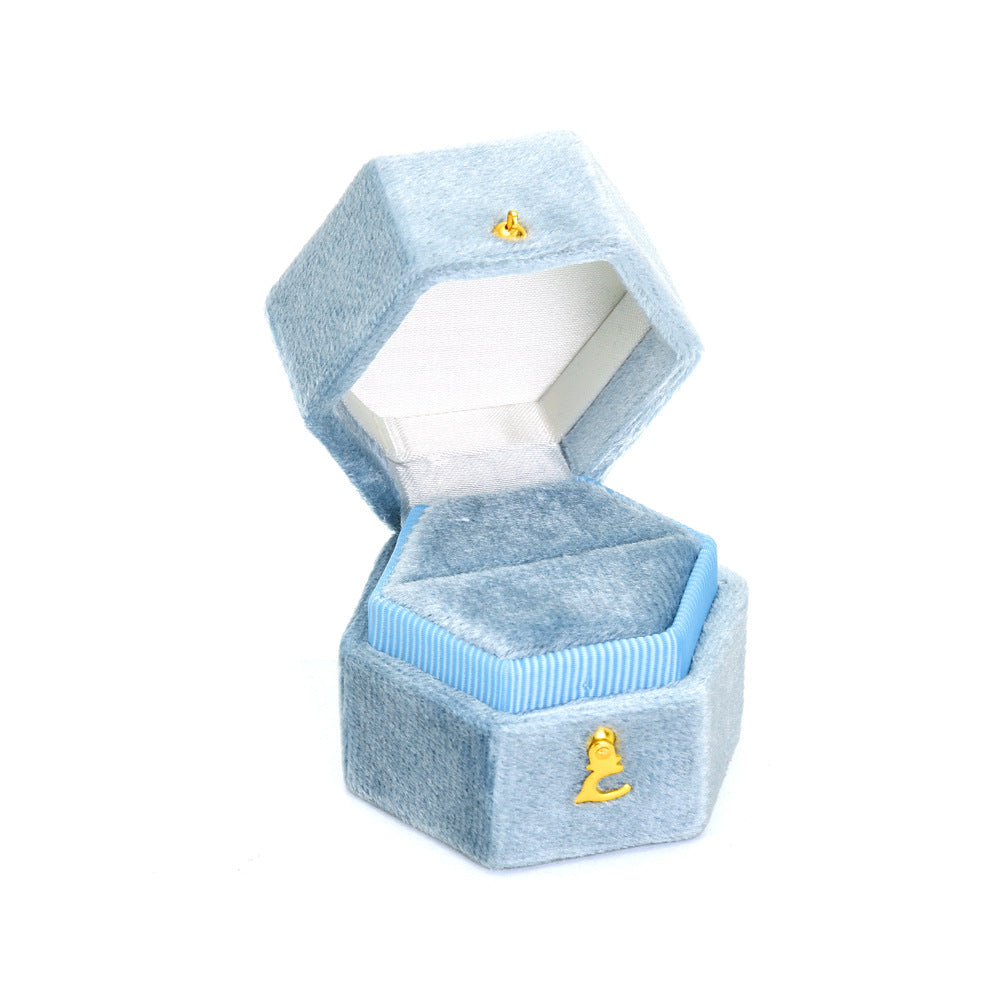 Hexagon Velvet Ring Box Green Wedding Proposal Ring Box