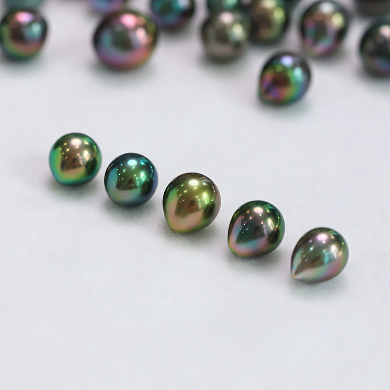 3A 9–12mm Peacock Green Tahitian Pearl Drop Oval Bead, Natural Sea Pearl with Ridges, Loose Undrilled for Pendant Ring Earring Custom