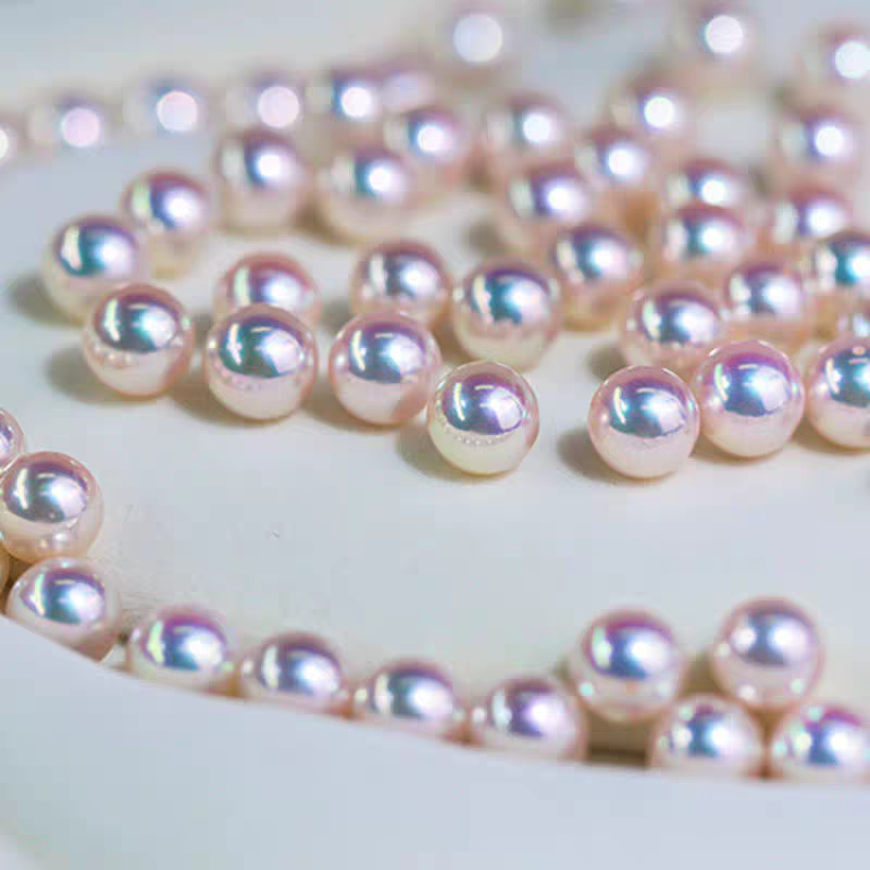 5A 4-10mm White Pink Overtone Akoya Pearl, Natural Round Saltwater Pearl High Luster Loose Pearl