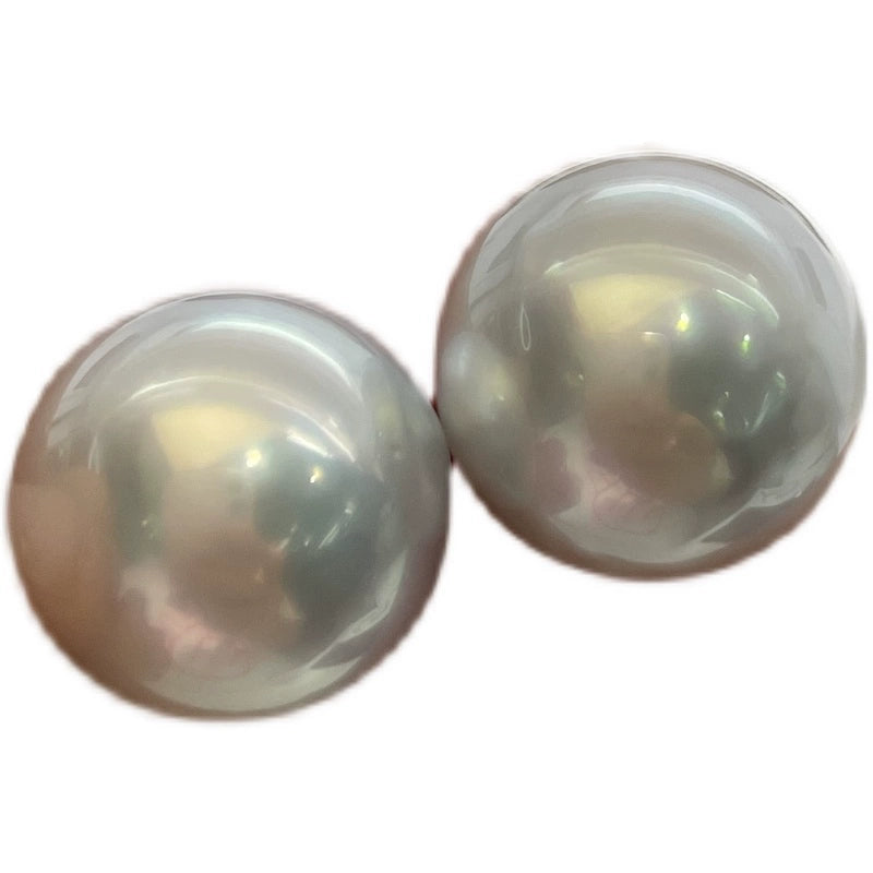 4A 12-13mm Near Round Australian South Sea Pearl Pair, Cool White Pearls Extra Bright Luster Slight Blemish Clean Front for Earrings Jewelry