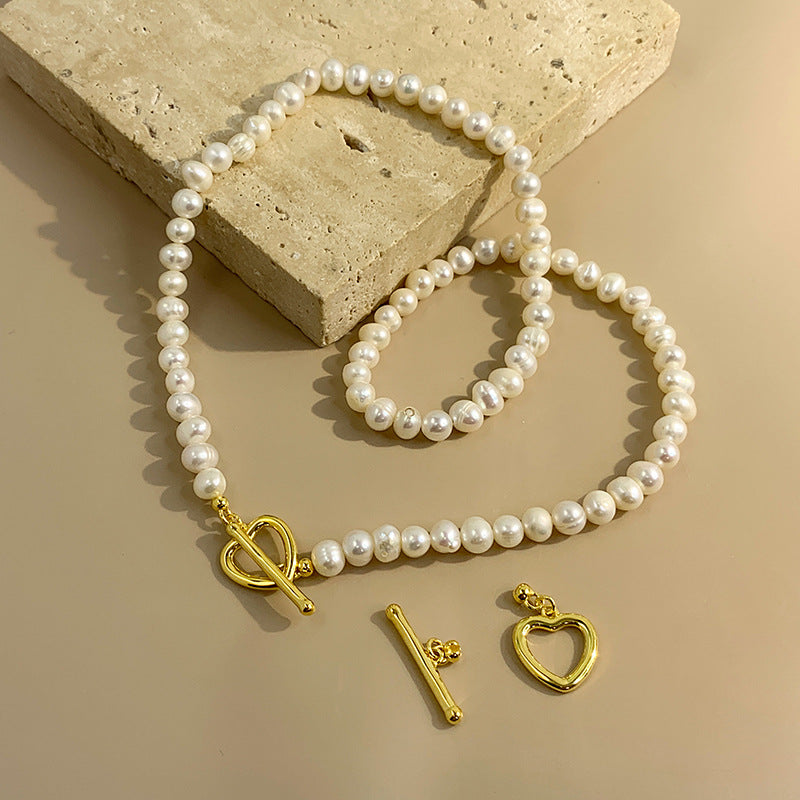 love heart T buckle pearl necklace clasp
