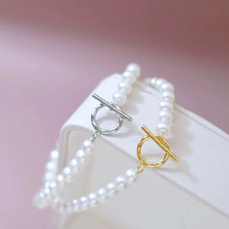 S925 sterling silver pearl necklace bracelet buckle simple OT buckle