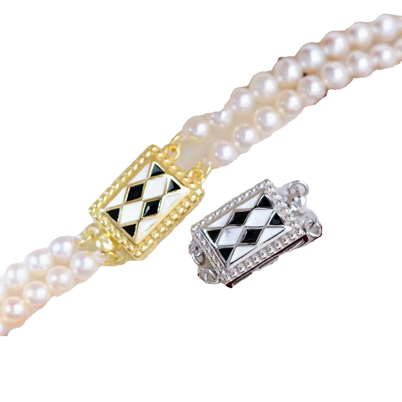S925 Sterling Silver Diamond Pattern Double Row Clasp