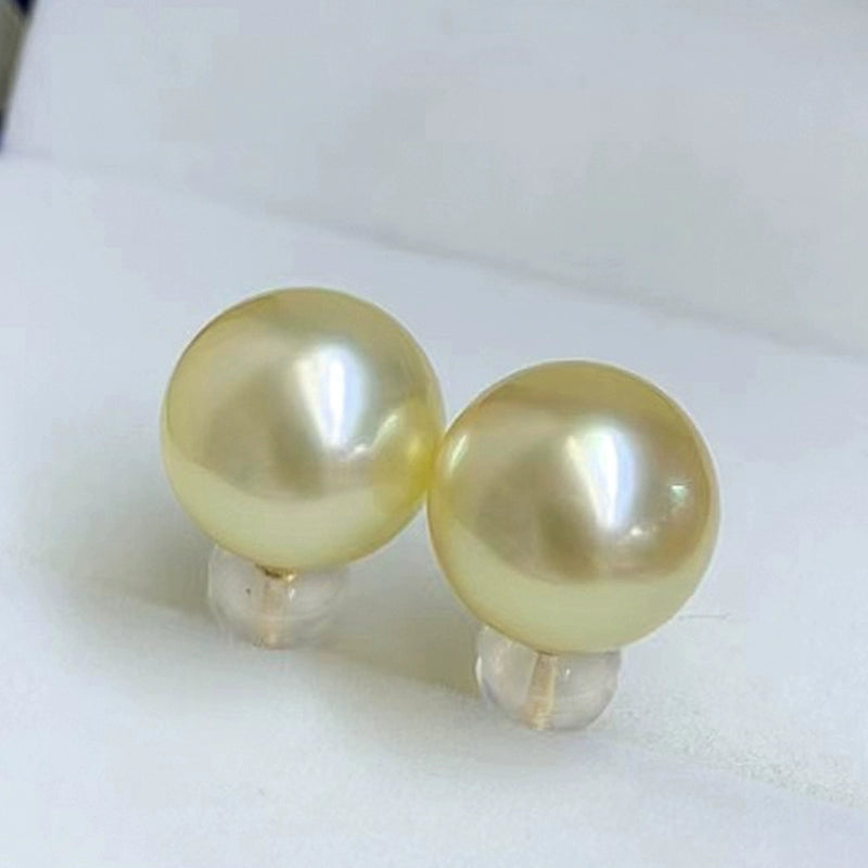 4A 8–14mm Light Golden South Sea Pearl Stud Earrings in 18K Gold