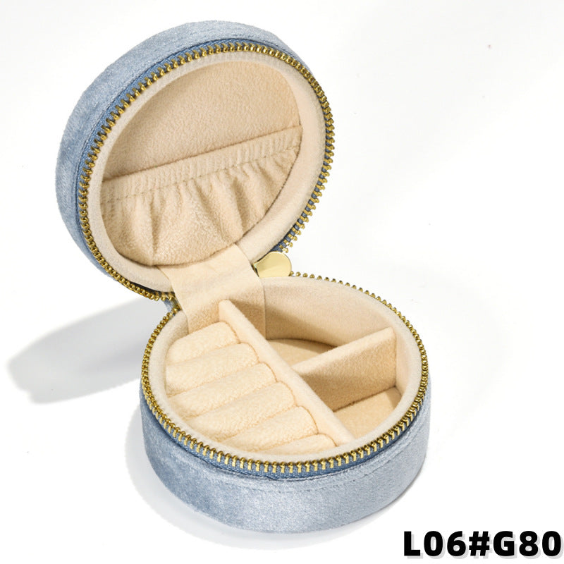 Round Velvet Travel Jewelry Case, Mini Zipper Organizer for Rings, Earrings & Necklaces, Bridesmaid Gift, Travel Accessory