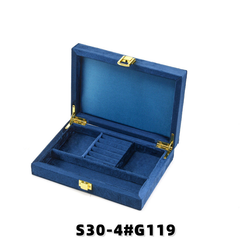 Velvet Jewelry Box with Gold Clasp, Multi-Compartment Organizer for Rings, Earrings & Necklaces, Vanity & Drawer Storage