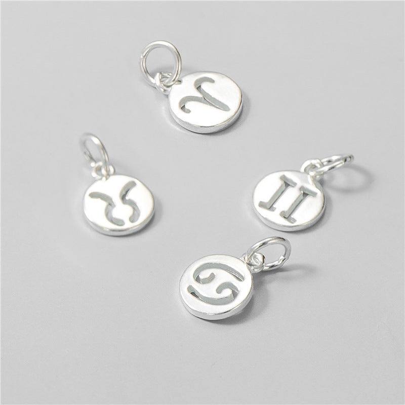 S925 Sterling Silver Twelve Constellation Pendant, DIY Beaded Rope Bracelet Necklace Accessories, 8.2mm & 9.2mm