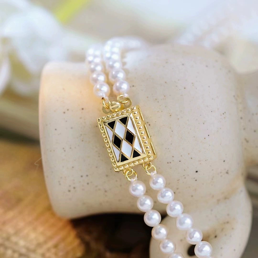 S925 Sterling Silver Diamond Pattern Double Row Clasp