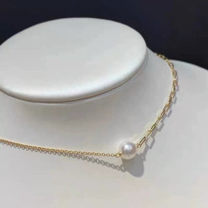 S925 Sterling Silver or Gold Necklace Setting for 8–16mm Half-Drilled Pearls, Paperclip Chain DIY Mount for Custom Pearl Jewelry